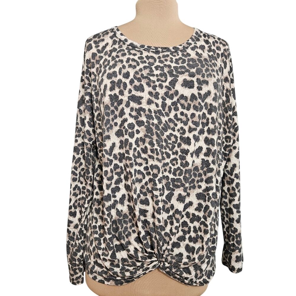 Leopard Print Womens Large Top Tie Knot Twist Animal Cheetah Casual Mob Wife